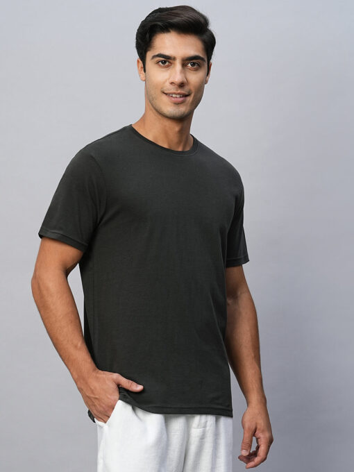 Men's Dark Grey Cotton Regular Fit Tshirts - Image 3