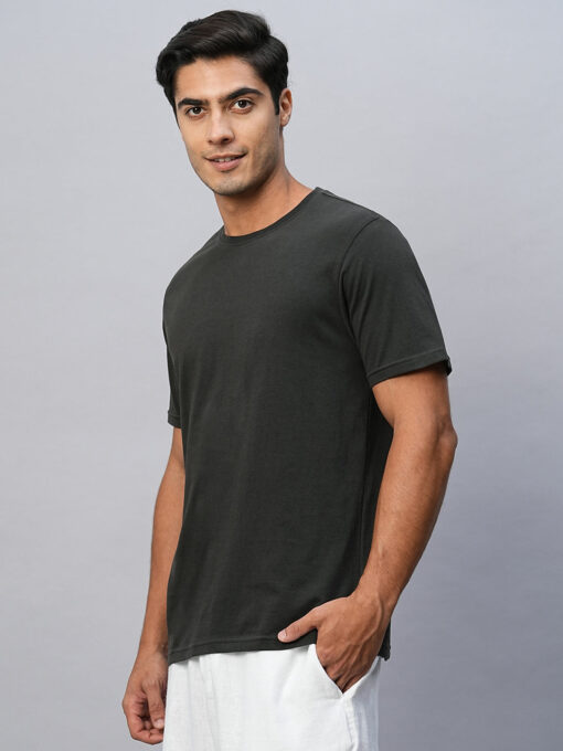 Men's Dark Grey Cotton Regular Fit Tshirts - Image 4