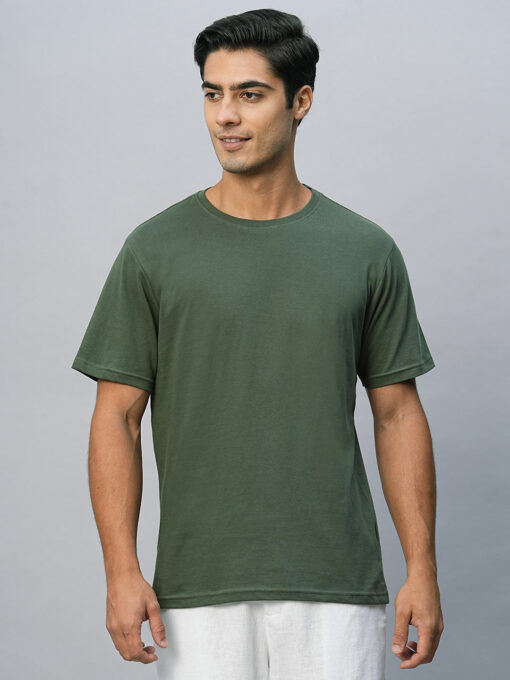 Men's Green Cotton Regular Fit Tshirts - Image 2