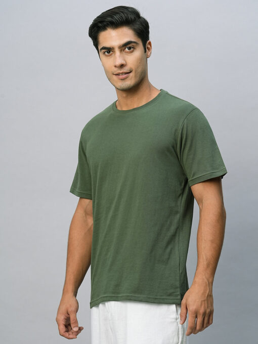 Men's Green Cotton Regular Fit Tshirts - Image 3