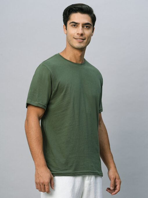 Men's Green Cotton Regular Fit Tshirts - Image 4