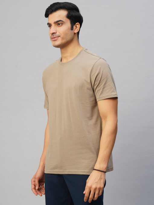 Men's Khaki Cotton Regular Fit Tshirts - Image 3