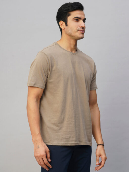 Men's Khaki Cotton Regular Fit Tshirts - Image 4