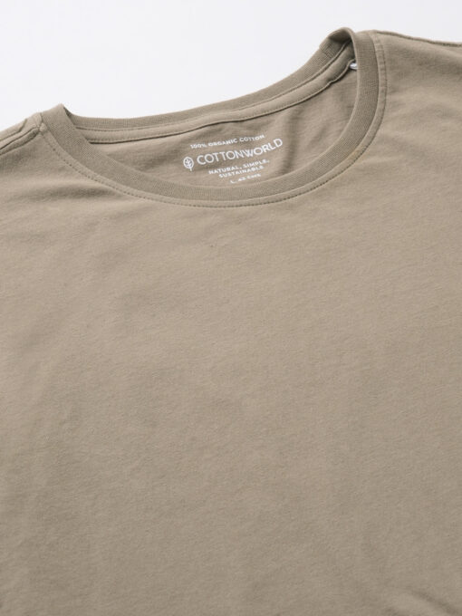 Men's Khaki Cotton Regular Fit Tshirts - Image 8