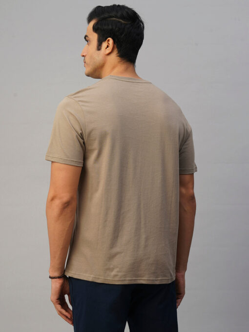 Men's Khaki Cotton Regular Fit Tshirts - Image 5