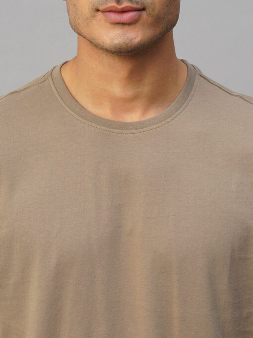 Men's Khaki Cotton Regular Fit Tshirts - Image 6