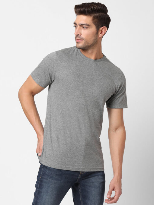 Men's Light Grey Cotton Regular Fit Tshirts - Image 4