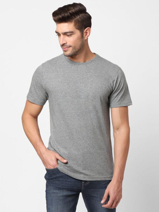 Men's Light Grey Cotton Regular Fit Tshirts - Image 3