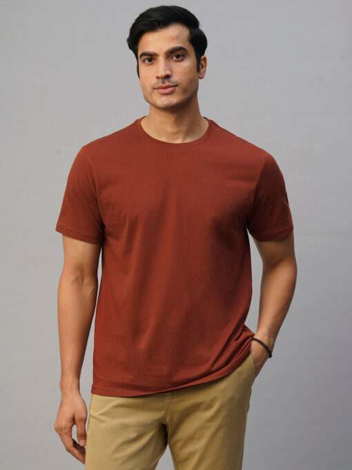 Men's Rust Cotton Regular Fit Tshirt - Image 2