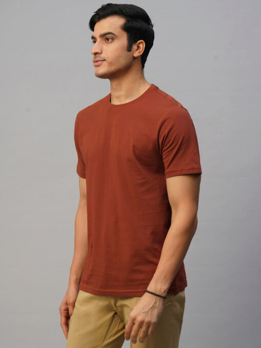 Men's Rust Cotton Regular Fit Tshirt - Image 3