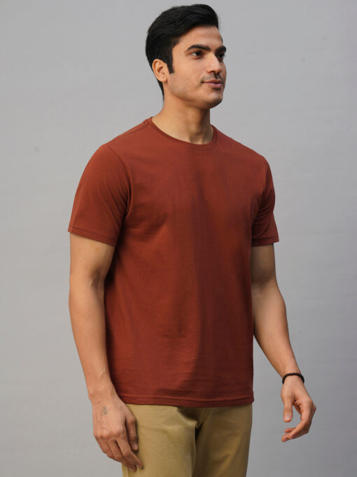 Men's Rust Cotton Regular Fit Tshirt - Image 4