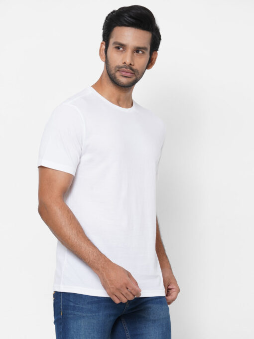 Men's White Cotton Regular Fit Tshirts - Image 2