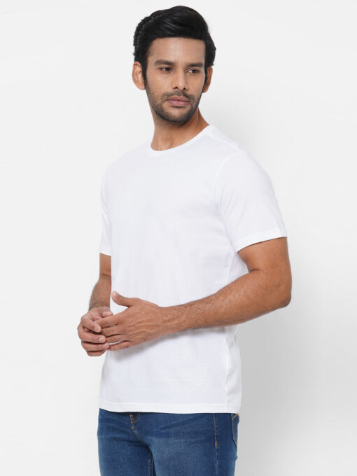 Men's White Cotton Regular Fit Tshirts - Image 3