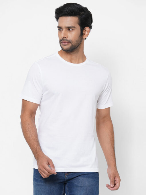 Men's White Cotton Regular Fit Tshirts - Image 4