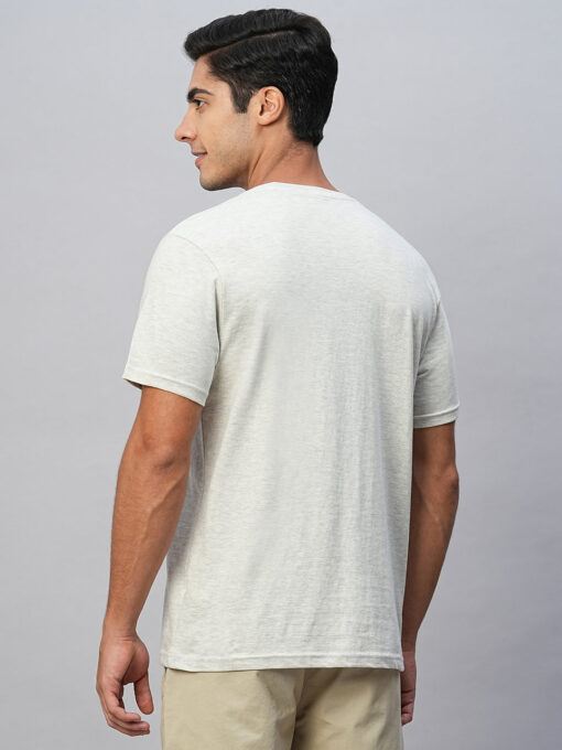 Men's Ecru Cotton Regular Fit Tshirt - Image 3