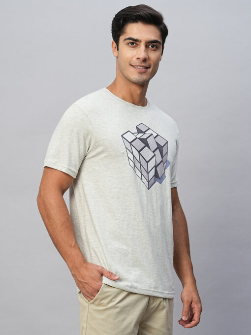 Men's Ecru Cotton Regular Fit Tshirt - Image 6