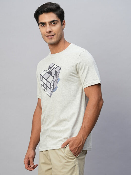 Men's Ecru Cotton Regular Fit Tshirt - Image 7