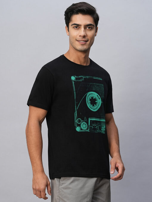 Men's Black Cotton Regular Fit Tshirts - Image 3