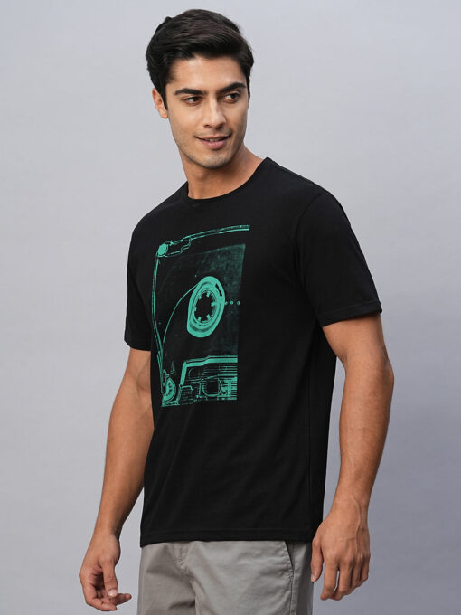 Men's Black Cotton Regular Fit Tshirts - Image 4