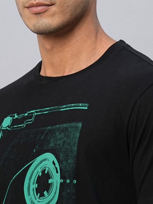 Men's Black Cotton Regular Fit Tshirts - Image 7