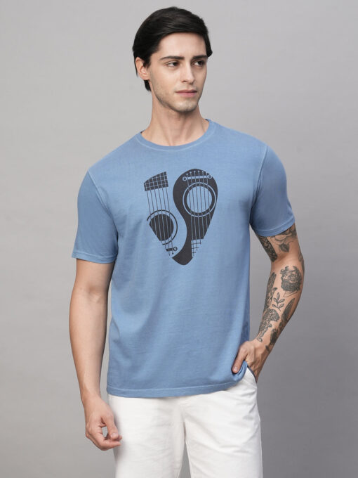 Men's Blue Cotton Regular Fit Tshirt - Image 2