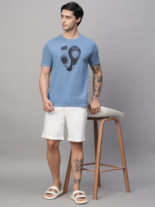 Men's Blue Cotton Regular Fit Tshirt