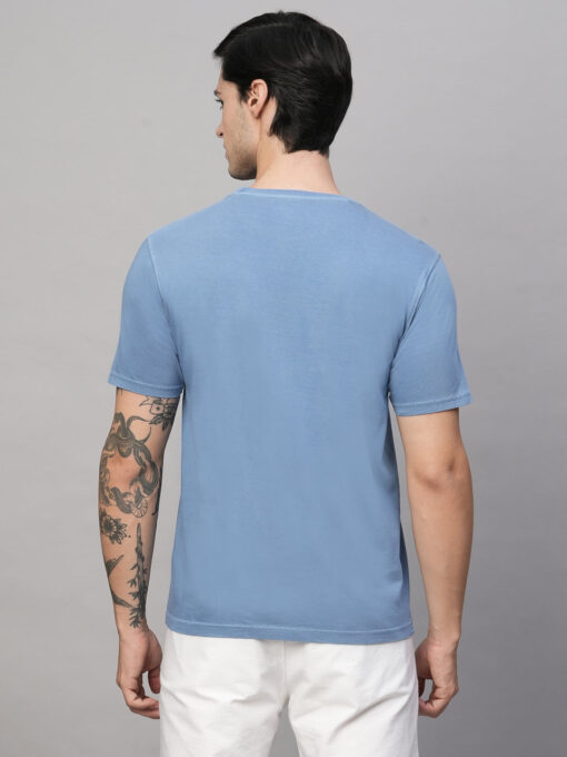 Men's Blue Cotton Regular Fit Tshirt - Image 5