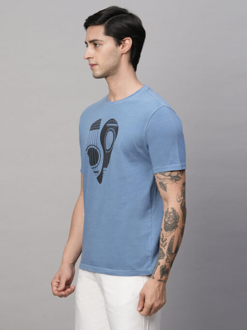 Men's Blue Cotton Regular Fit Tshirt - Image 3