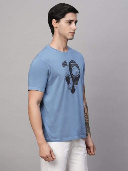 Men's Blue Cotton Regular Fit Tshirt - Image 4