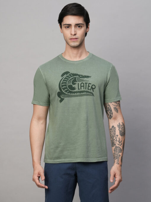 Men's Green Cotton Regular Fit Tshirt - Image 2