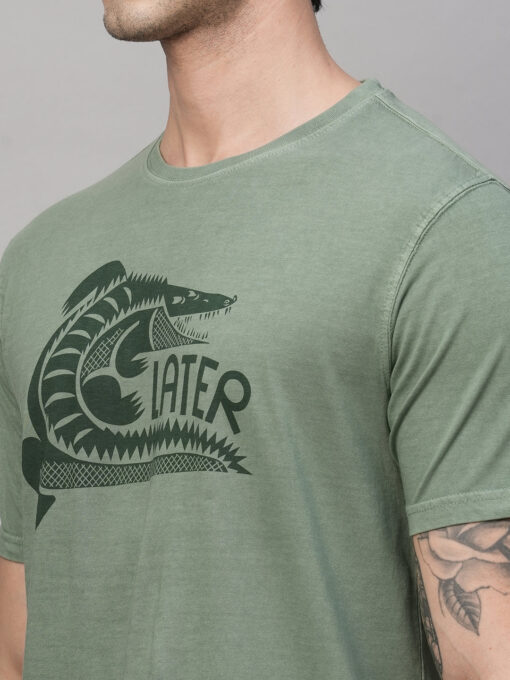 Men's Green Cotton Regular Fit Tshirt - Image 7