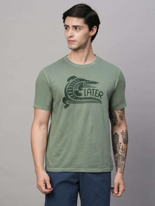 Men's Green Cotton Regular Fit Tshirt - Image 3