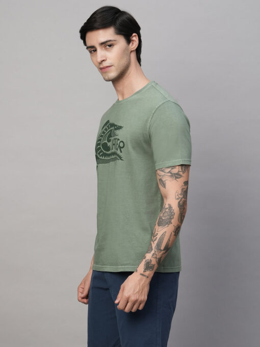 Men's Green Cotton Regular Fit Tshirt - Image 5