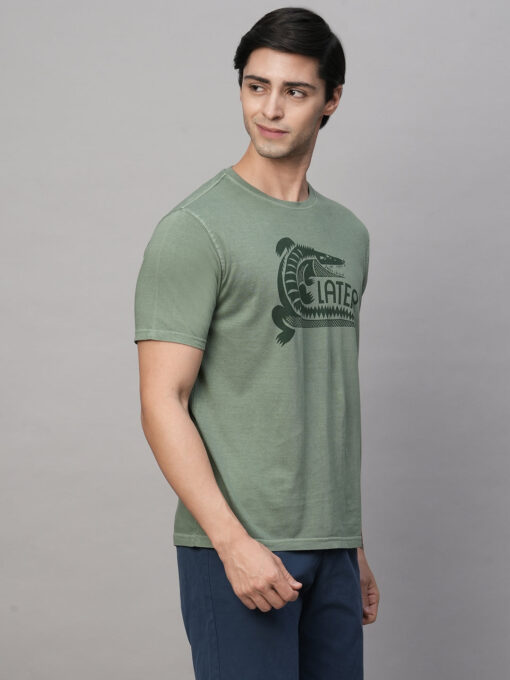 Men's Green Cotton Regular Fit Tshirt - Image 4