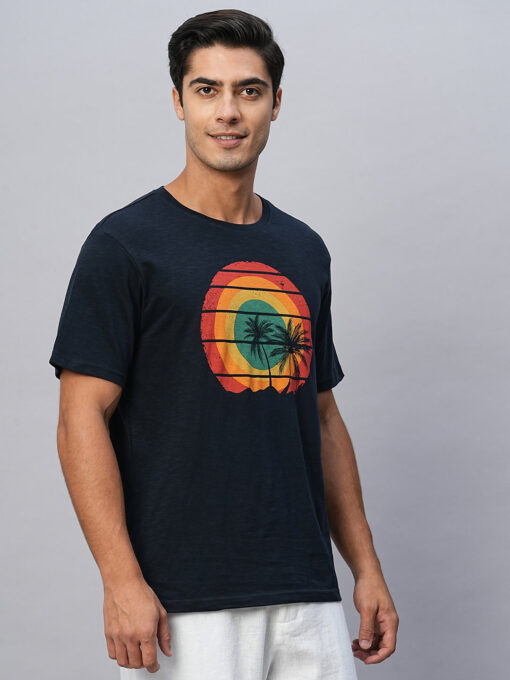 Men's Navy Cotton Regular Fit Tshirts - Image 3