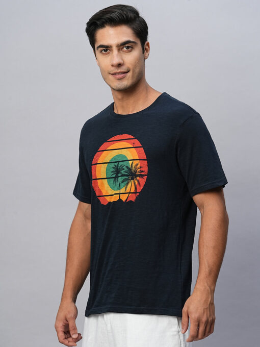 Men's Navy Cotton Regular Fit Tshirts - Image 4