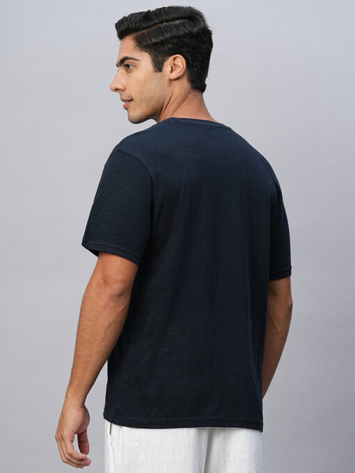 Men's Navy Cotton Regular Fit Tshirts - Image 5