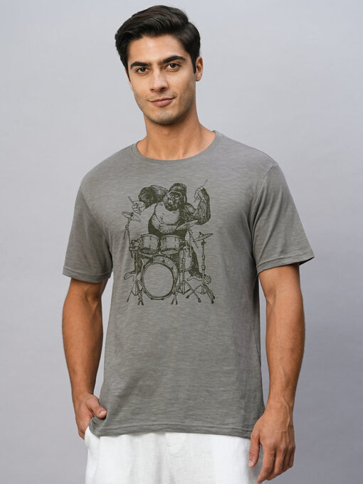 Men's Grey Cotton Regular Fit Tshirt - Image 2