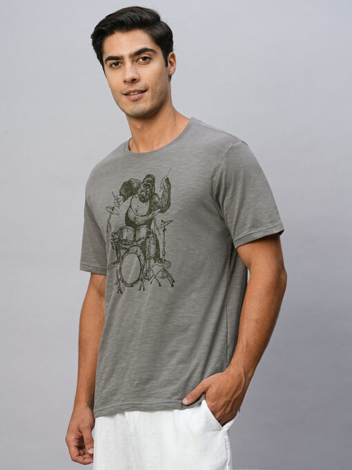 Men's Grey Cotton Regular Fit Tshirt - Image 3