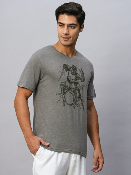 Men's Grey Cotton Regular Fit Tshirt - Image 4