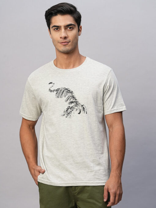 Men's Ecru Cotton Regular Fit Tshirt - Image 2