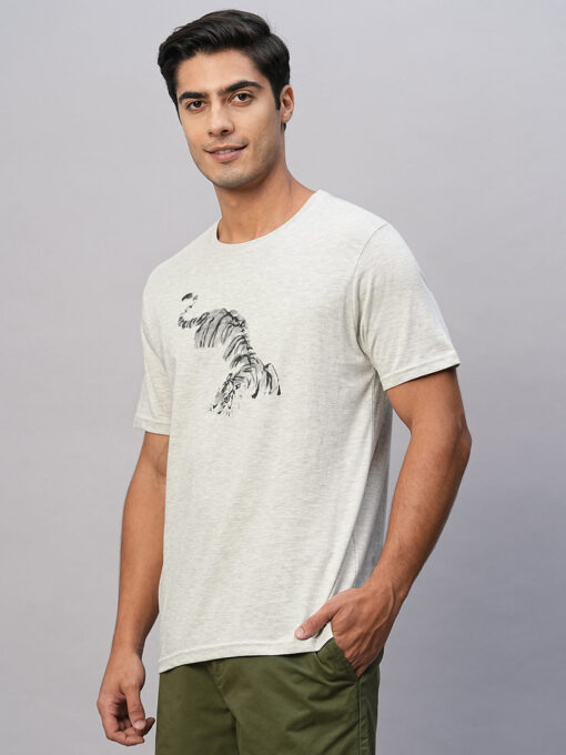 Men's Ecru Cotton Regular Fit Tshirt - Image 3