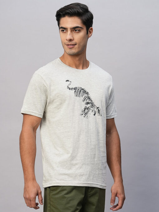 Men's Ecru Cotton Regular Fit Tshirt - Image 4