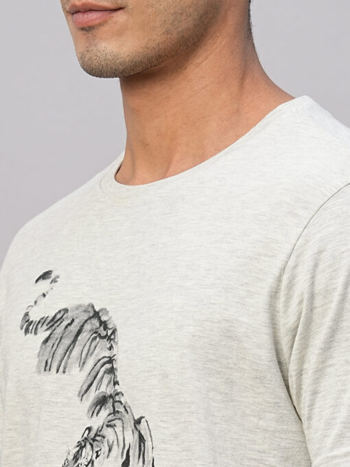 Men's Ecru Cotton Regular Fit Tshirt - Image 7