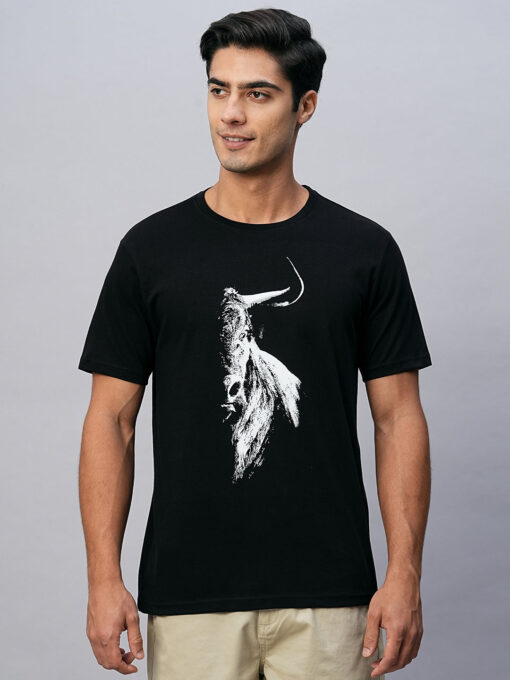 Men's Black Cotton Regular Fit Tshirts - Image 2