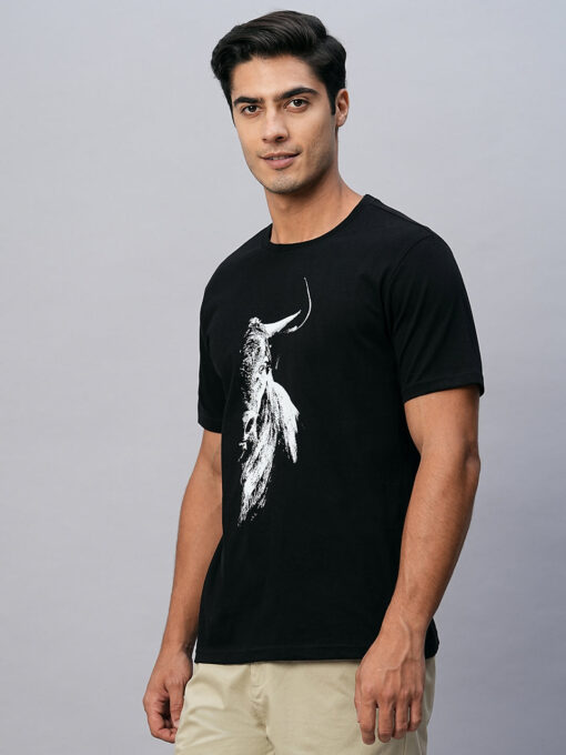 Men's Black Cotton Regular Fit Tshirts - Image 3