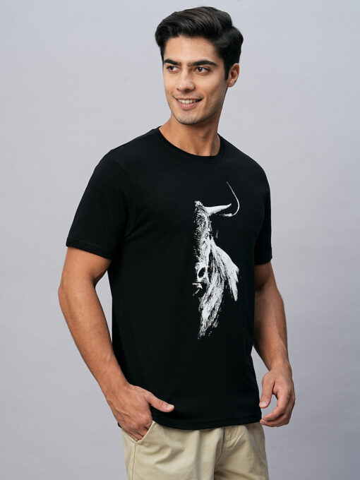 Men's Black Cotton Regular Fit Tshirts - Image 4