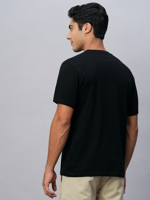 Men's Black Cotton Regular Fit Tshirts - Image 5