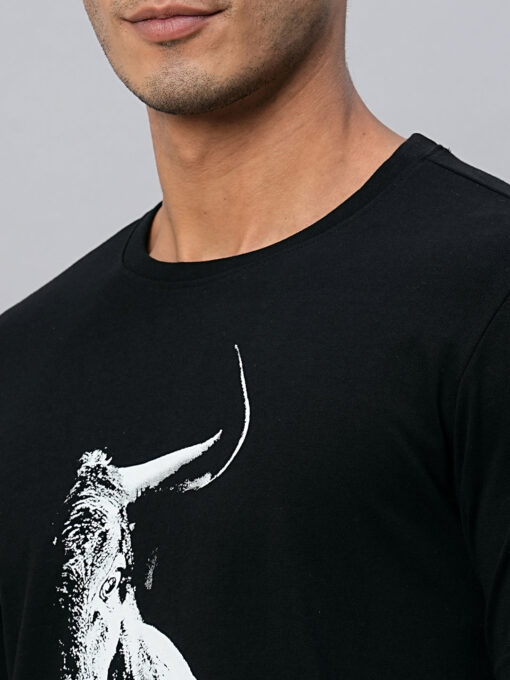 Men's Black Cotton Regular Fit Tshirts - Image 7