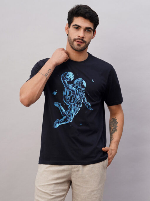 Men's Navy Cotton Regular Fit Tshirt - Image 2